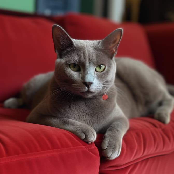 Katze auf rotem Sofa