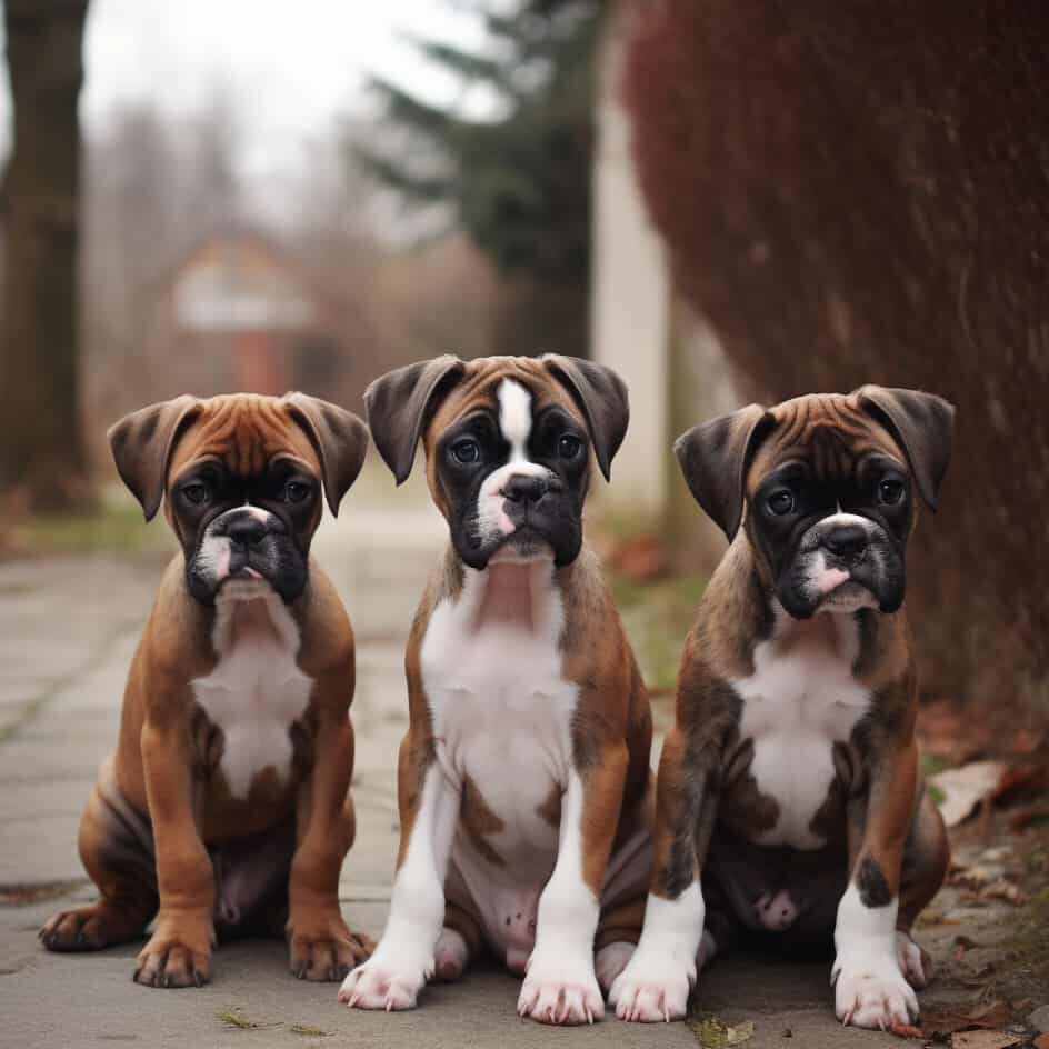three boxer puppies
