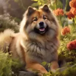 Eurasier hond in de tuin